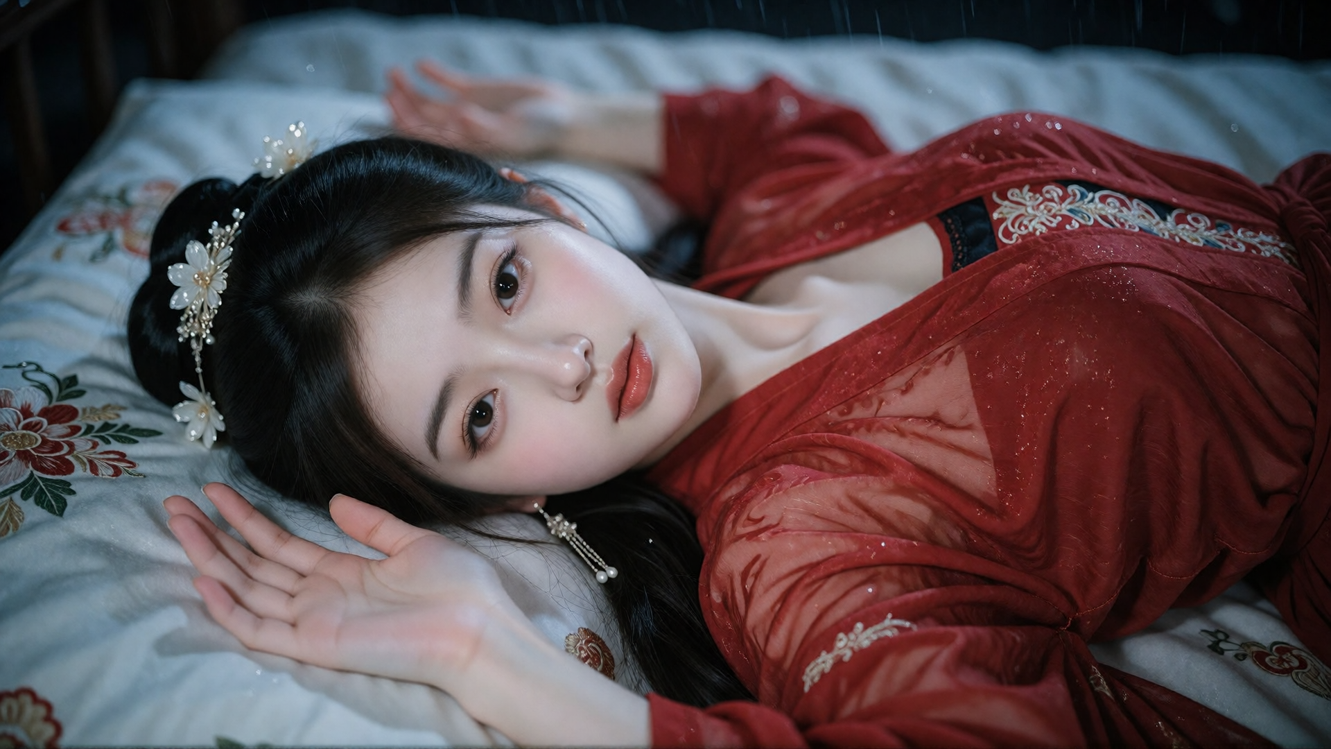 红裳倚枕，月下凝眸